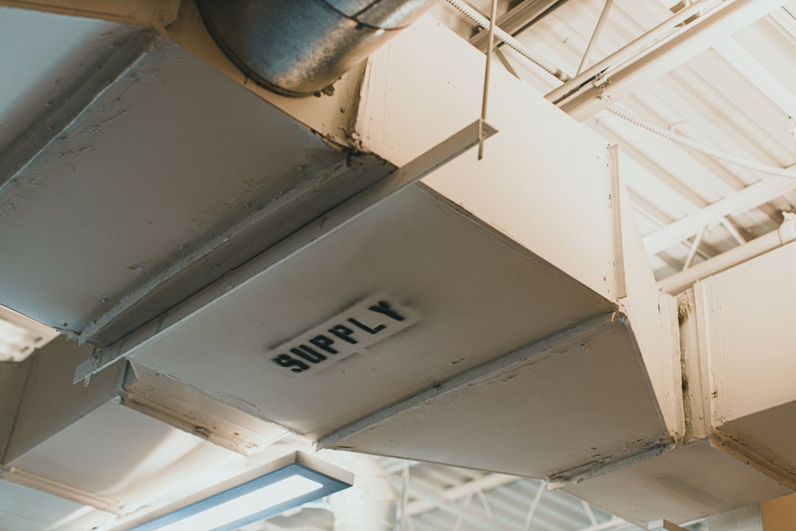 Ductwork and an air handler in a residential attic